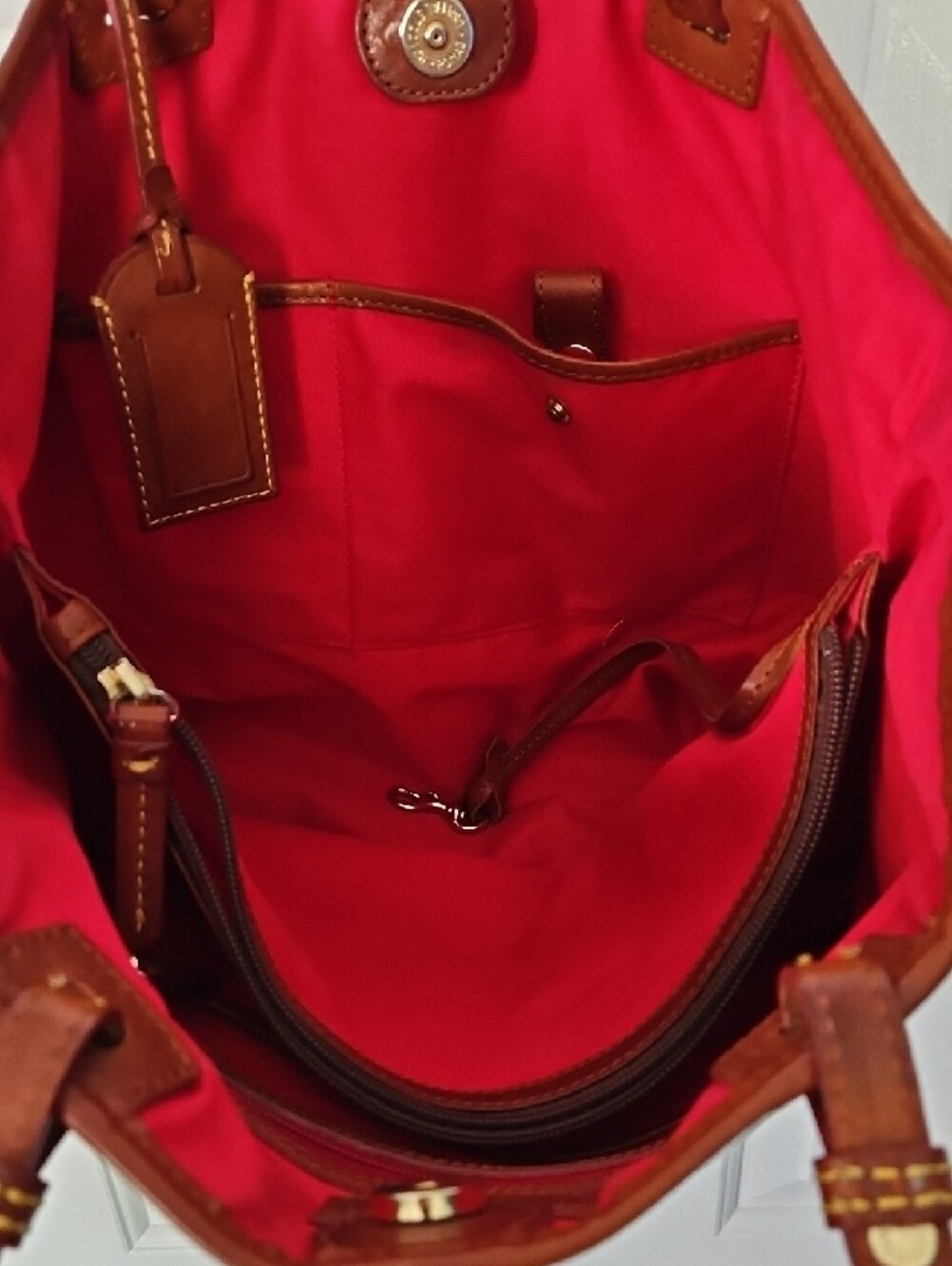 Dooney & Bourke Black Patent Tote with Brown Trim and Handles - Picture 8 of 8